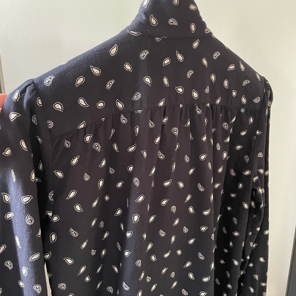 Ports Vintage Lg Sleeve Paisley Cotton + Wool Blouse Navy White Gray Sz 6 - Picture 7 of 12